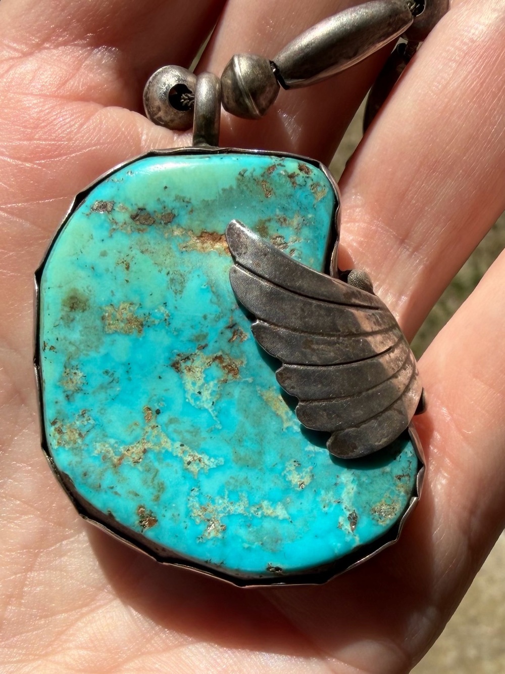 Gorgeous Vintage Navajo Diné Morenci Turquoise Silver Beaded Necklace 🔥🔥